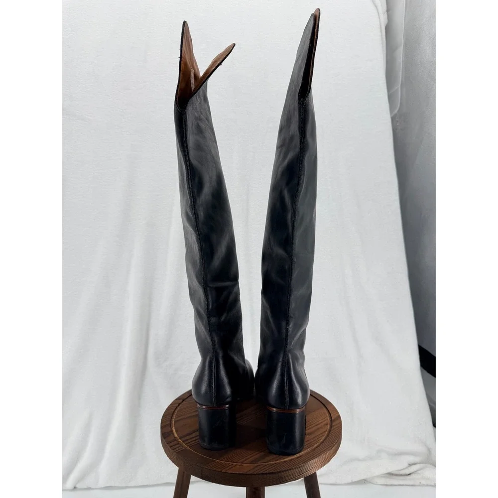 Leifnotes Anthropologie Black Leather Over The Knee Block Heel EU 39 US 8.5